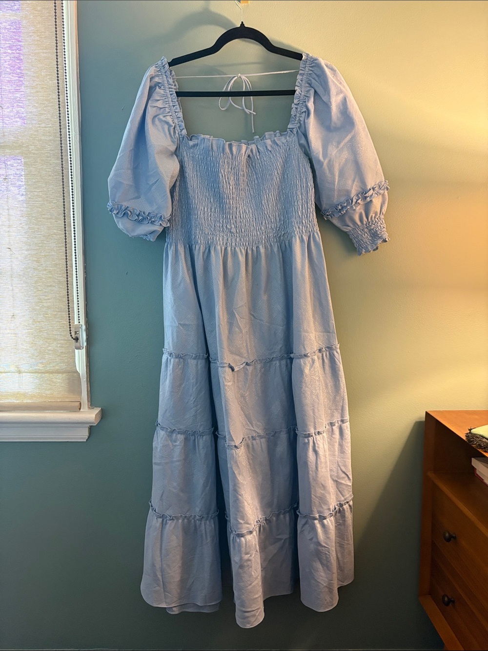 Hill House Light Blue Puff Sleeve Tiered Maxi with Smocked Bodice